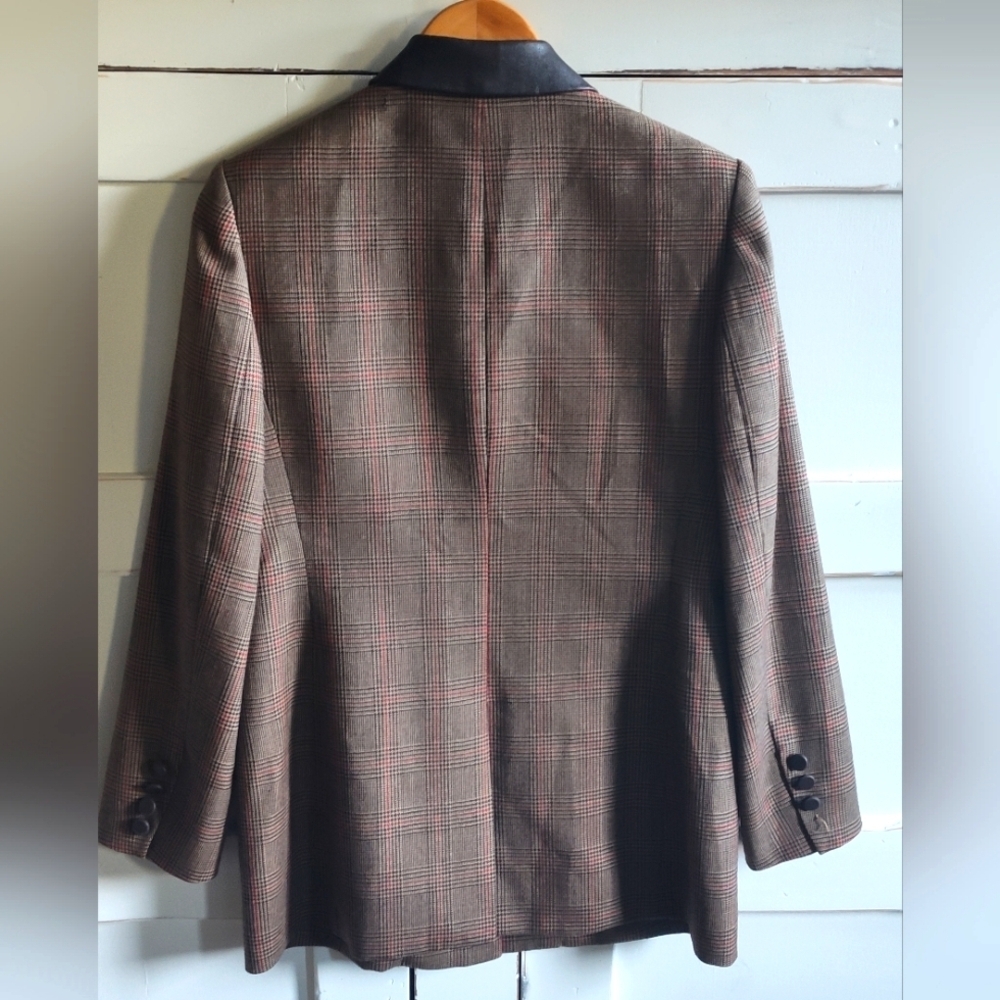 Casual Corner Women's 100% Wool 80s Brown And Rust Plaid Blazer Jacket | Sz 6 - Picture 2 of 9